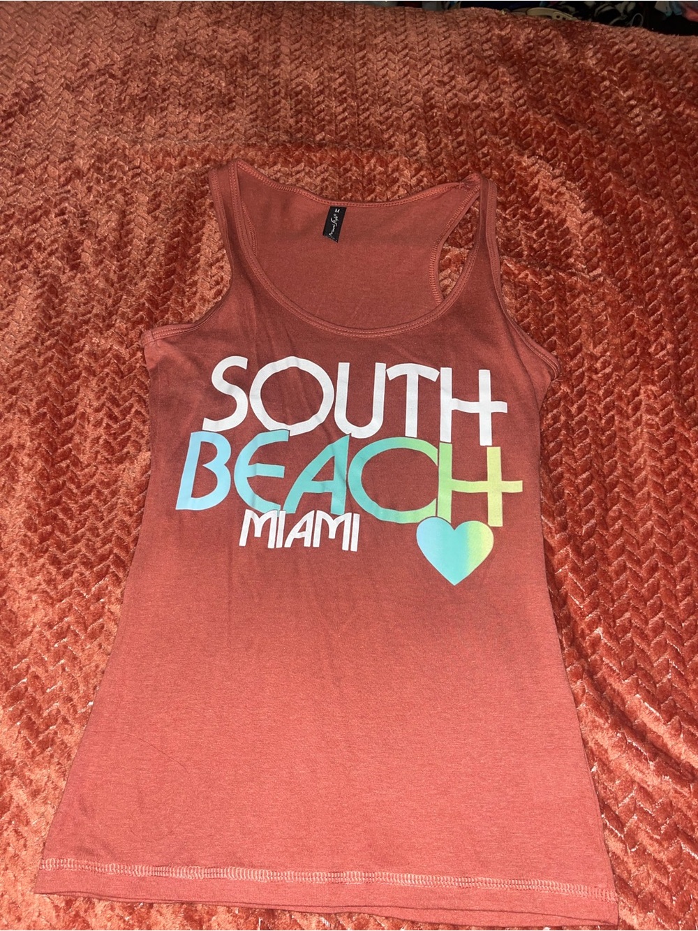 South Beach Miami Graphic Tank Top - Rust with Multicolor Print. Size M